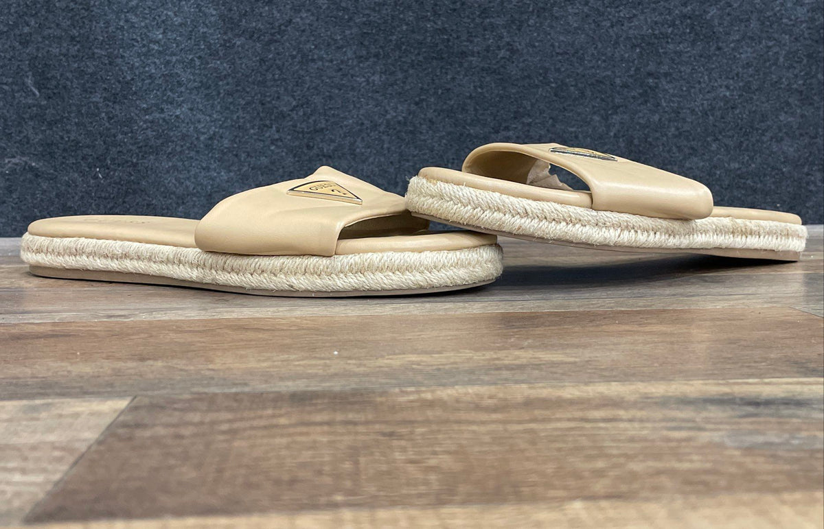 Guess Cream Espadrille Logo Slide Sandals Women's Size 10