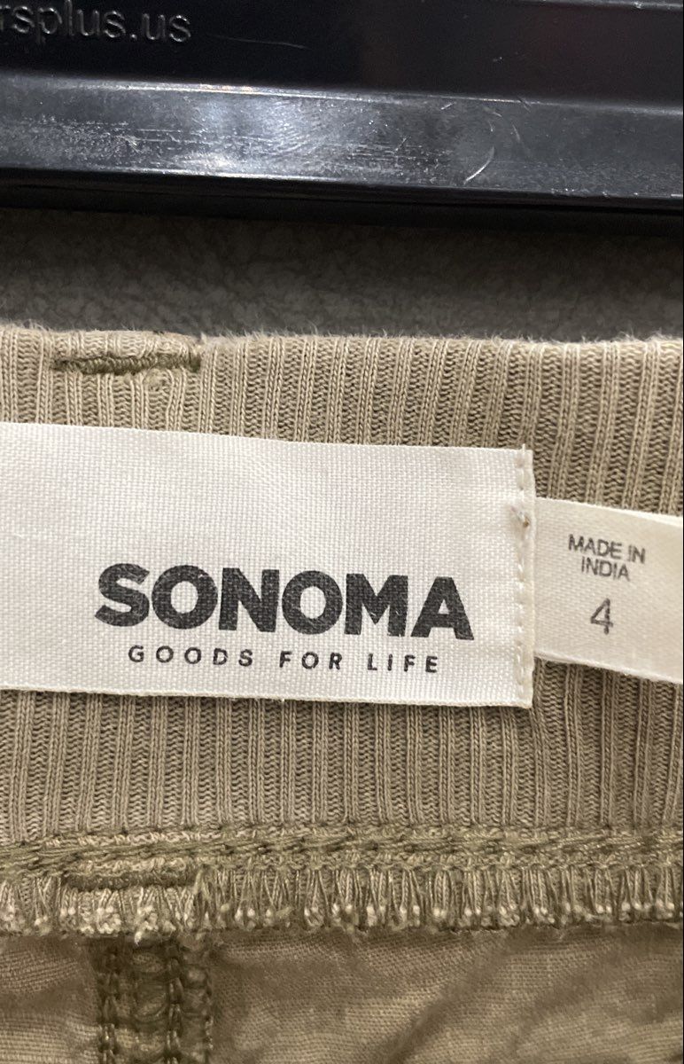 Sonoma Women's Tan Khaki Cargo Utility Pants Ribbed Waist Stretch Sz 4