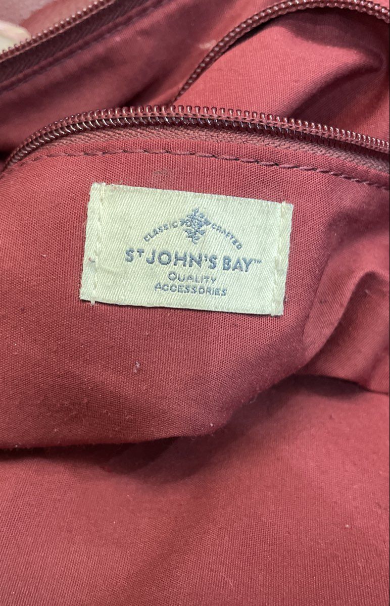 St. John's Bay Maroon Pebbled Leather Tote Bag Large Shoulder Bag Brown Straps