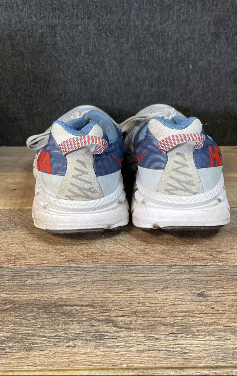 Hoka One One Clifton 6 Blue Grey Red Wide Running Shoes Women's Size 8.5D