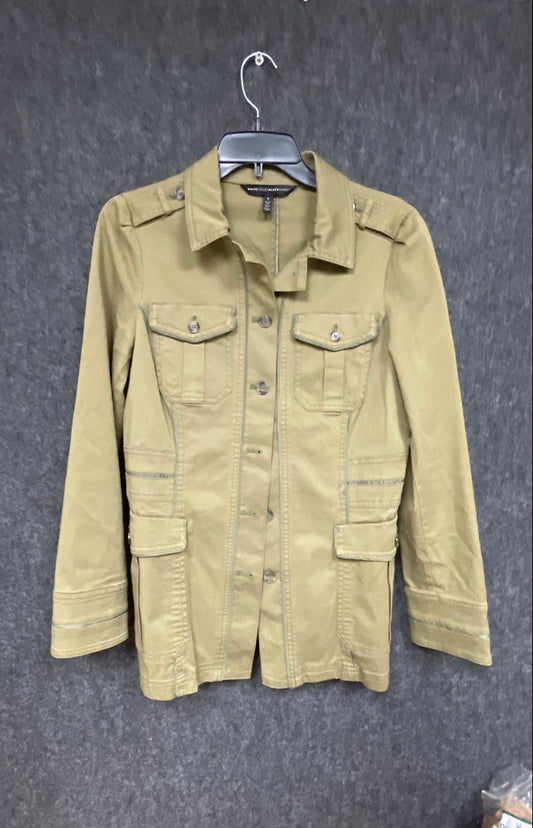 White House Black Market Women's Khaki Utility Military Jacket Button Front Sz 8