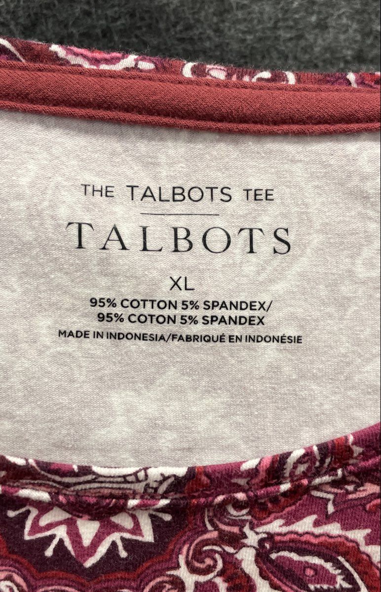 Talbots Women's Purple Floral Medallion Print Long Sleeve Tee Shirt Sz XL