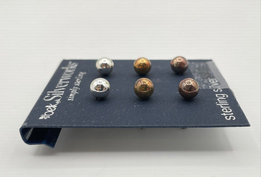 Set Of 3 Pairs Belk Silverworks 925 Sterling Silver Stud Earrings 6.4g
