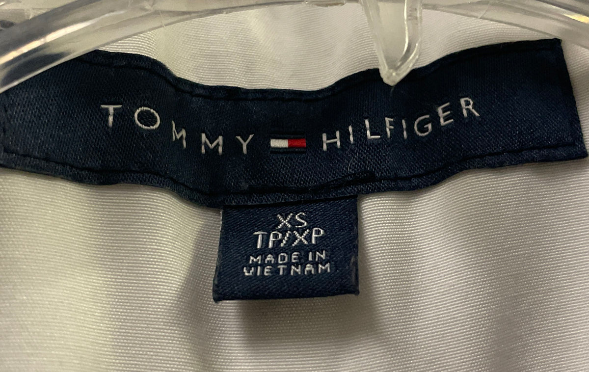 Tommy Hilfiger Women's Hooded Jacket Blue White Red Logo Sleeve Tape Sz XS