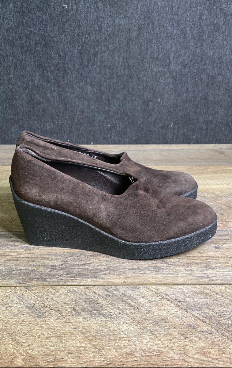 Robert Clergerie Brown Suede Platform Wedge Loafer Pumps Size 5.5