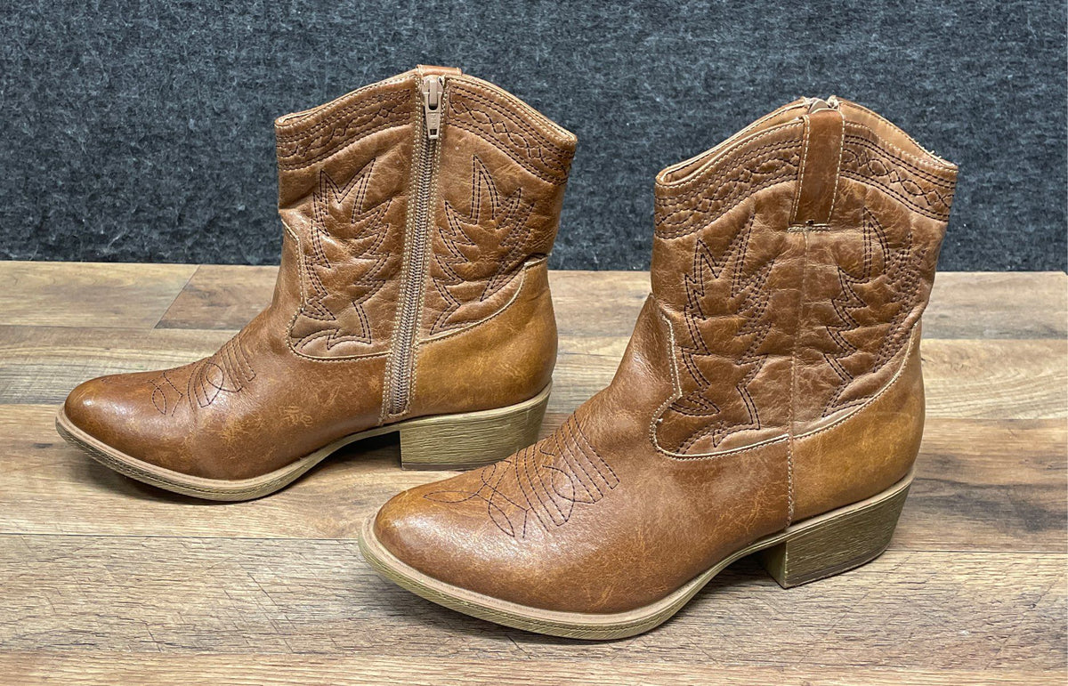 Women's Tan Brown Western Stitched Ankle Cowboy Boots Size 8M