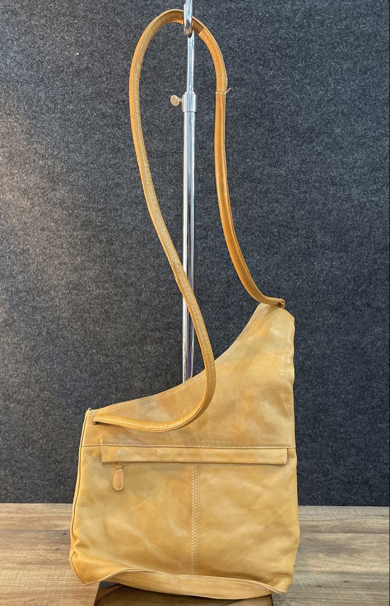 Chaos Tan Yellow Leather Sash Crossbody Sling Bag Asymmetric Single Strap