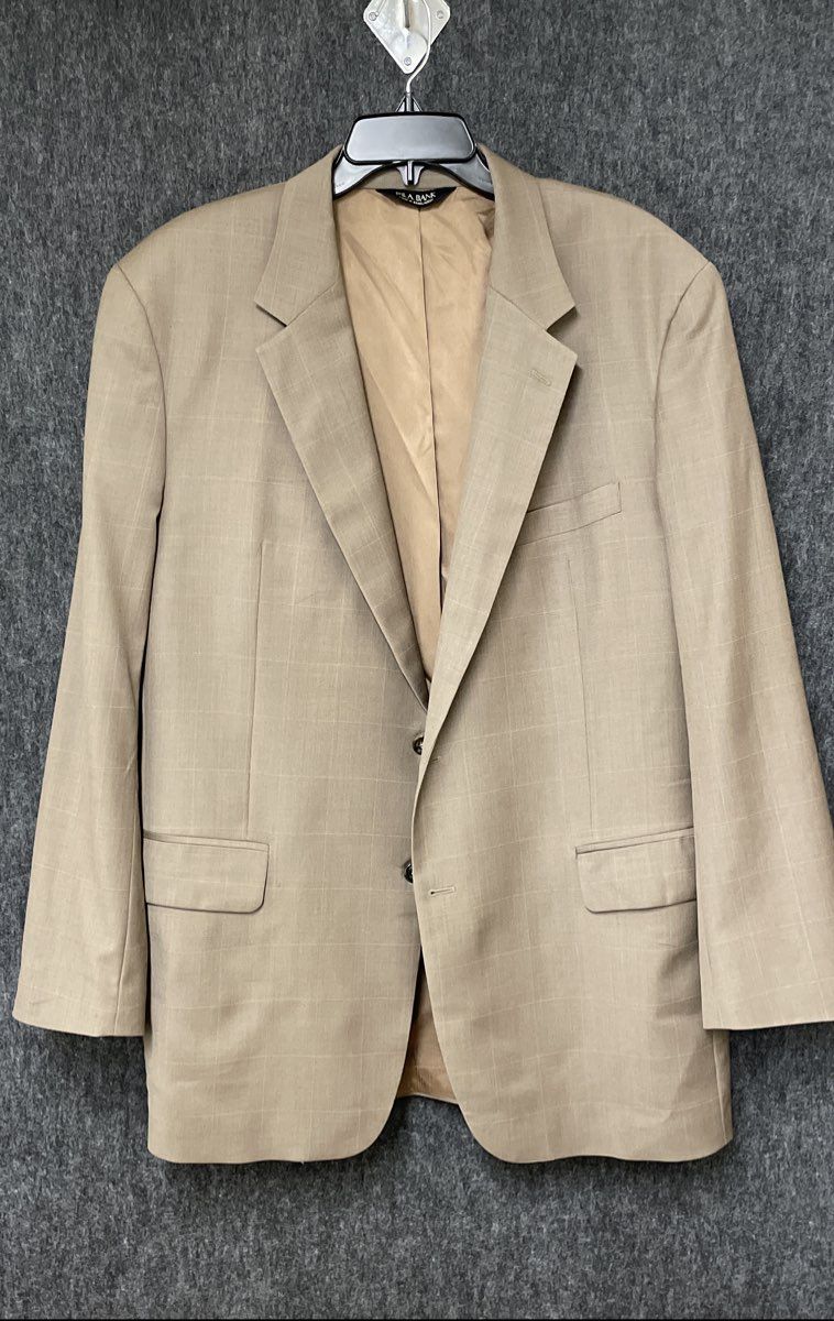 Jos. A. Bank Men's Tan Beige Windowpane Wool Cashmere Blazer Sport Coat Sz 46L