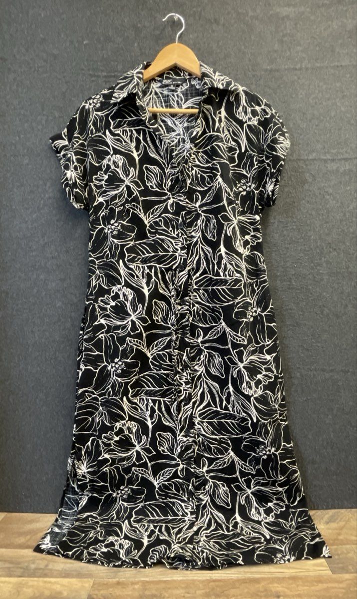 Jewel Badgley Mischka Women's Black White Floral Cotton Rayon Shirt Dress Sz S