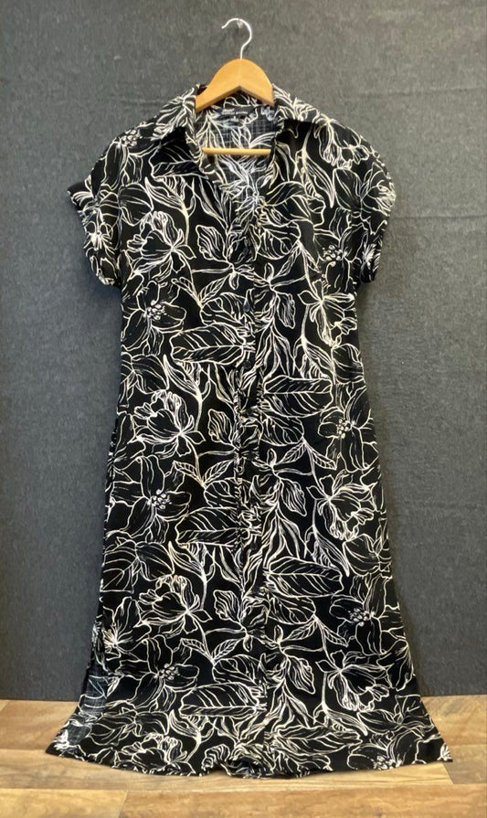Jewel Badgley Mischka Women's Black White Floral Cotton Rayon Shirt Dress Sz S