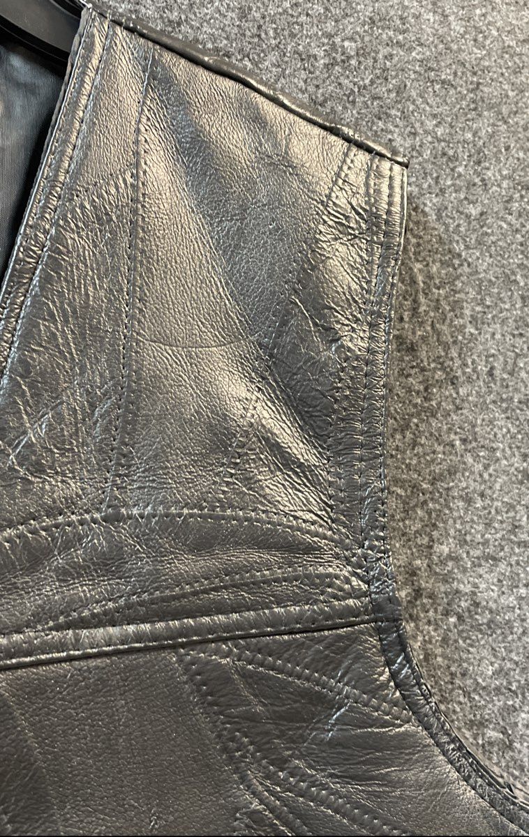 Navarre Leather Company Men's Black Patchwork Genuine Leather Biker Vest Size 2X