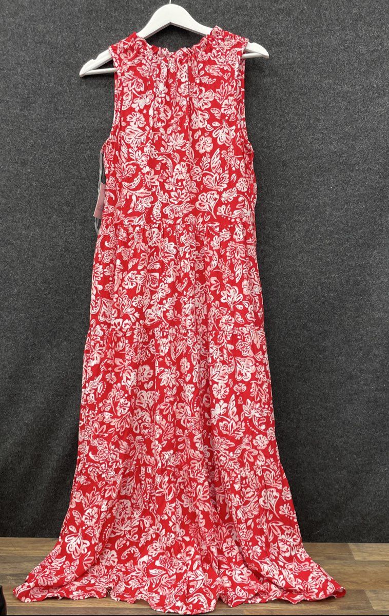 Croft & Barrow Women's Red & White Floral Tiered Maxi Dress Sleeveless NWT Sz M