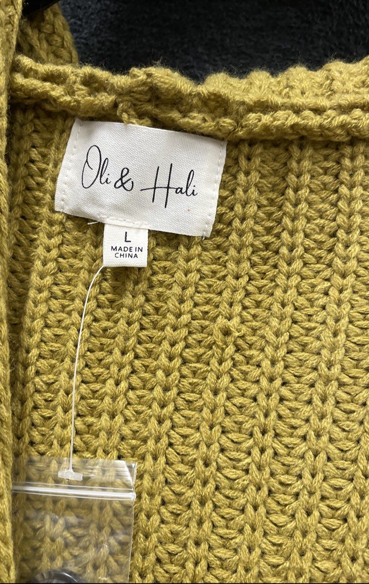Oli & Hali Women's Mustard Yellow Chunky Knit Hooded Duster Sweater Sz L NWT