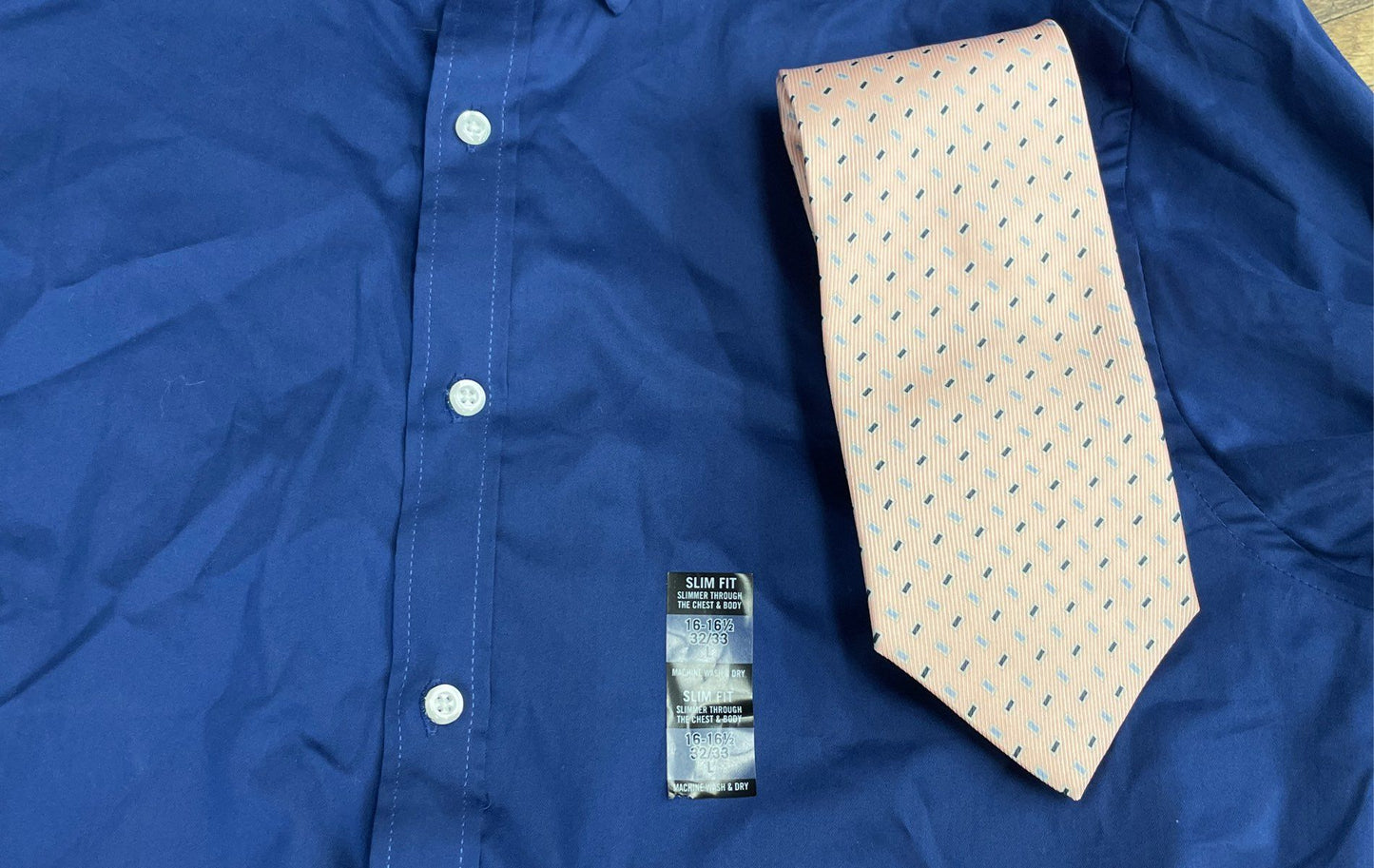 IZOD Men's Dress Shirt Silk Tie Set Blue NWT Advantage Slim Fit 16-16.5 32/33 L