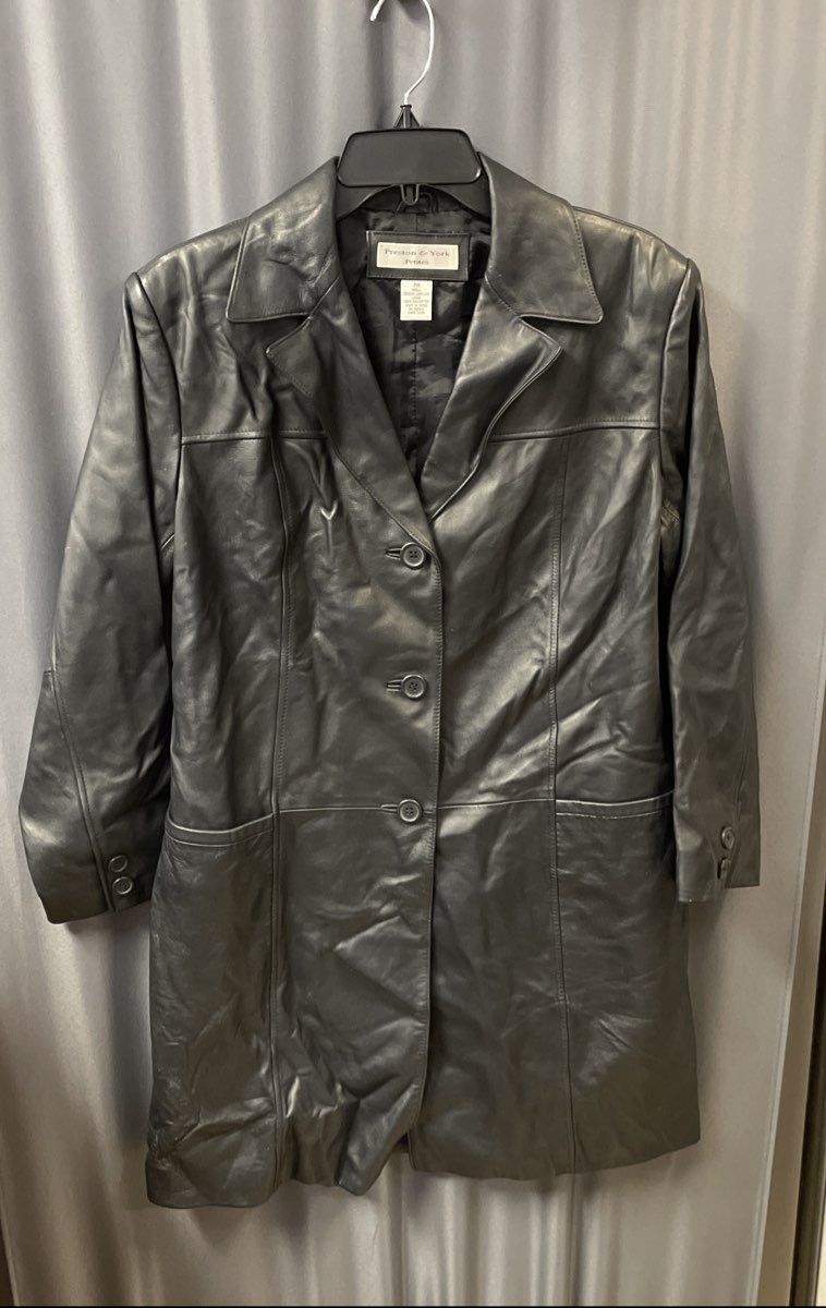 Preston & York Women's Black Genuine Lambskin Leather Car Coat Jacket Sz PM