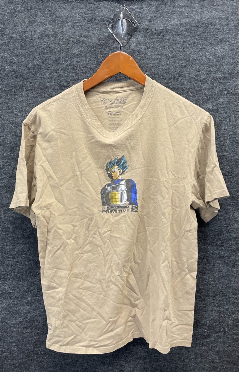 Dragon Ball Super Vegeta Primitive Skateboarding T-Shirt Beige Anime Sz M
