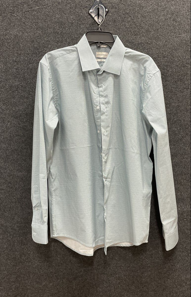 Lucky Brand Men's Slim Fit Stretch Button Up Shirt Blue Geometric Sz L