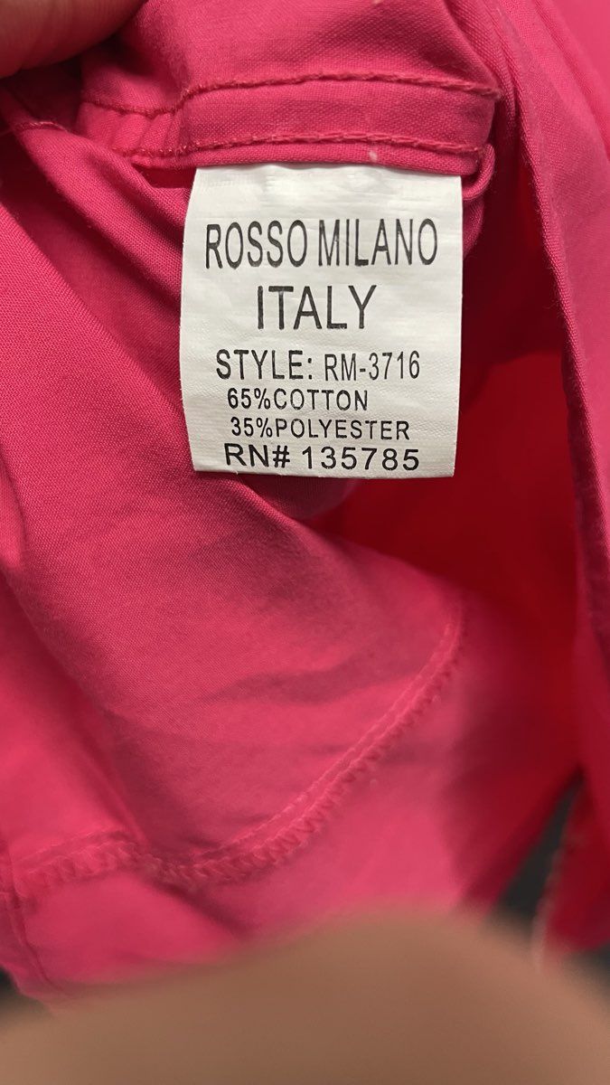 Rosso Milano Men's Hot Pink Modern Fit Button Up Shirt Floral Rose Trim Sz S 15