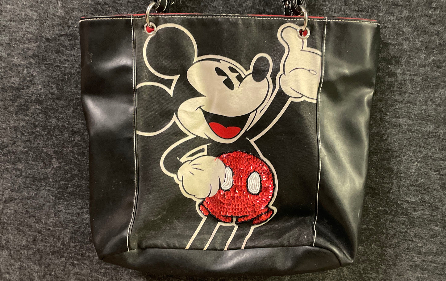 Vintage Disney Mickey Mouse Black Tote Bag Sequin Graphic Large Shoulder Bag