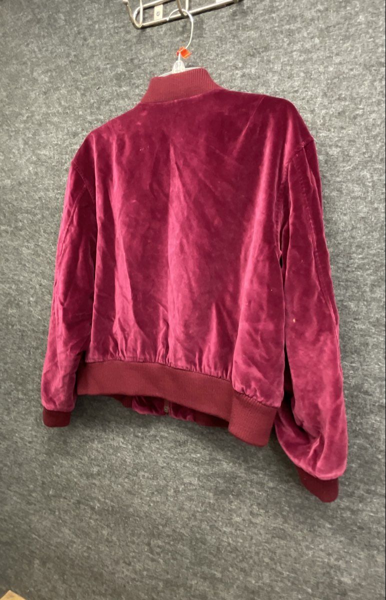 Vintage 90s Liz Claiborne Women's Burgundy Velour Bomber Zip Jacket Sz XS