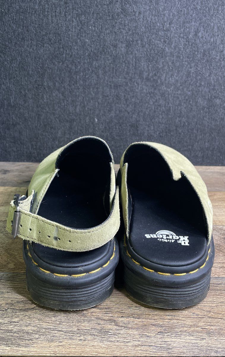 Dr. Martens Zebzag Olive Green Suede Mules Women's Size 10