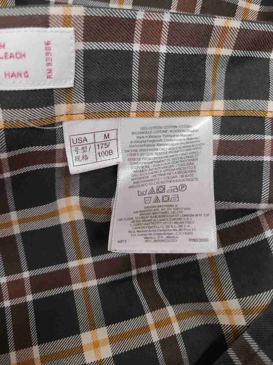 Brooks Brothers Men's Green Brown Plaid Supima Cotton Non-Iron Shirt Sz M
