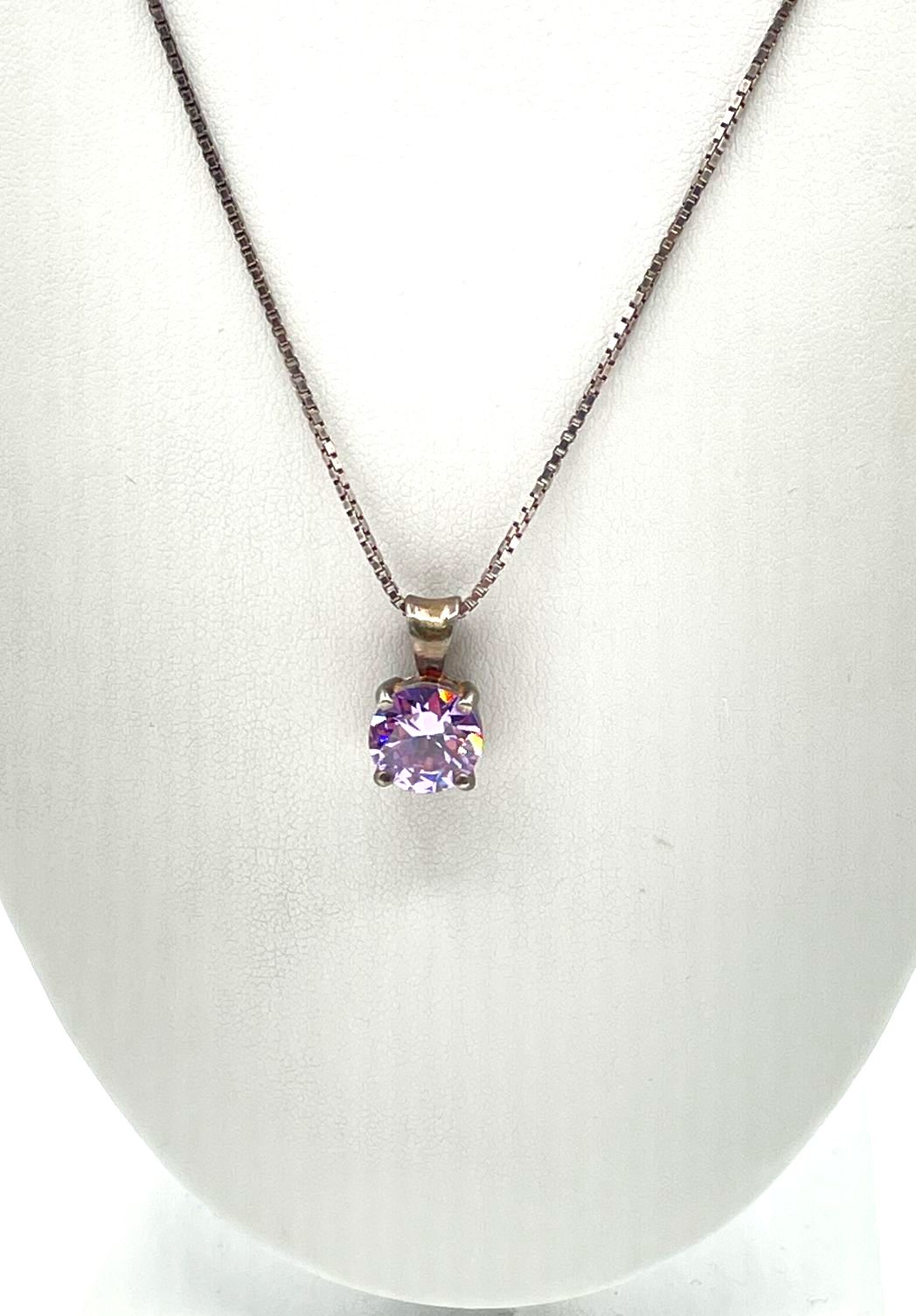 925 Sterling Silver Cubic Zirconia Pendant Necklace 7.2g