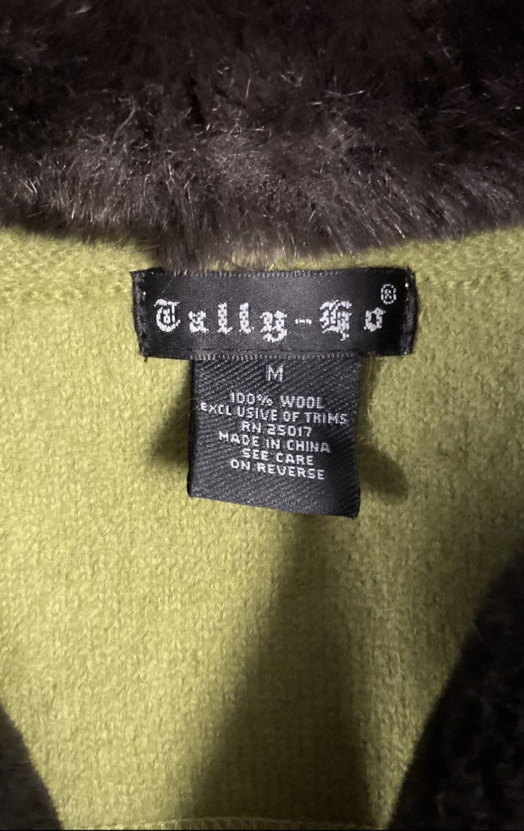 Tally-Ho Women's Green 100% Wool Vest Dark Faux Fur Collar Full Zip Sz M