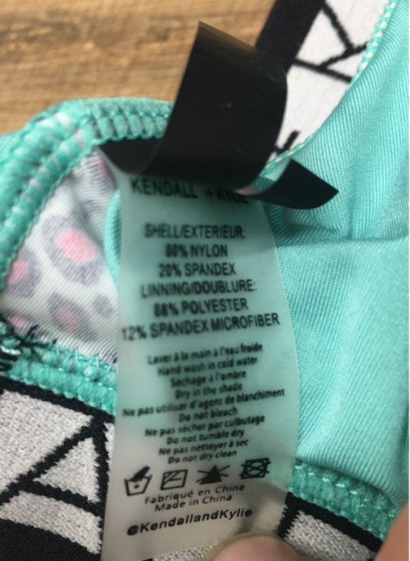 Kendall & Kylie Women's Bikini Top Teal Pink Peekaboo Leopard Print Sz L NWT