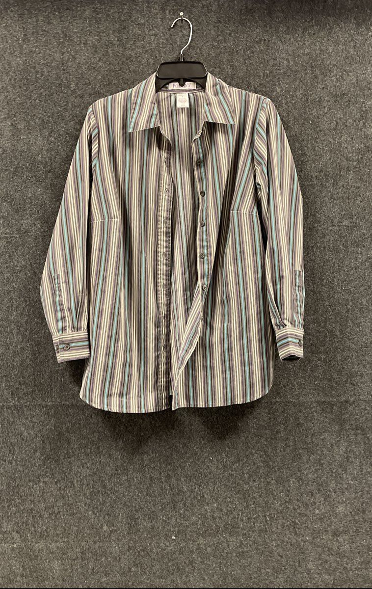 Roaman's Women's Button Up Shirt Multicolor Striped Cotton Blend Size M