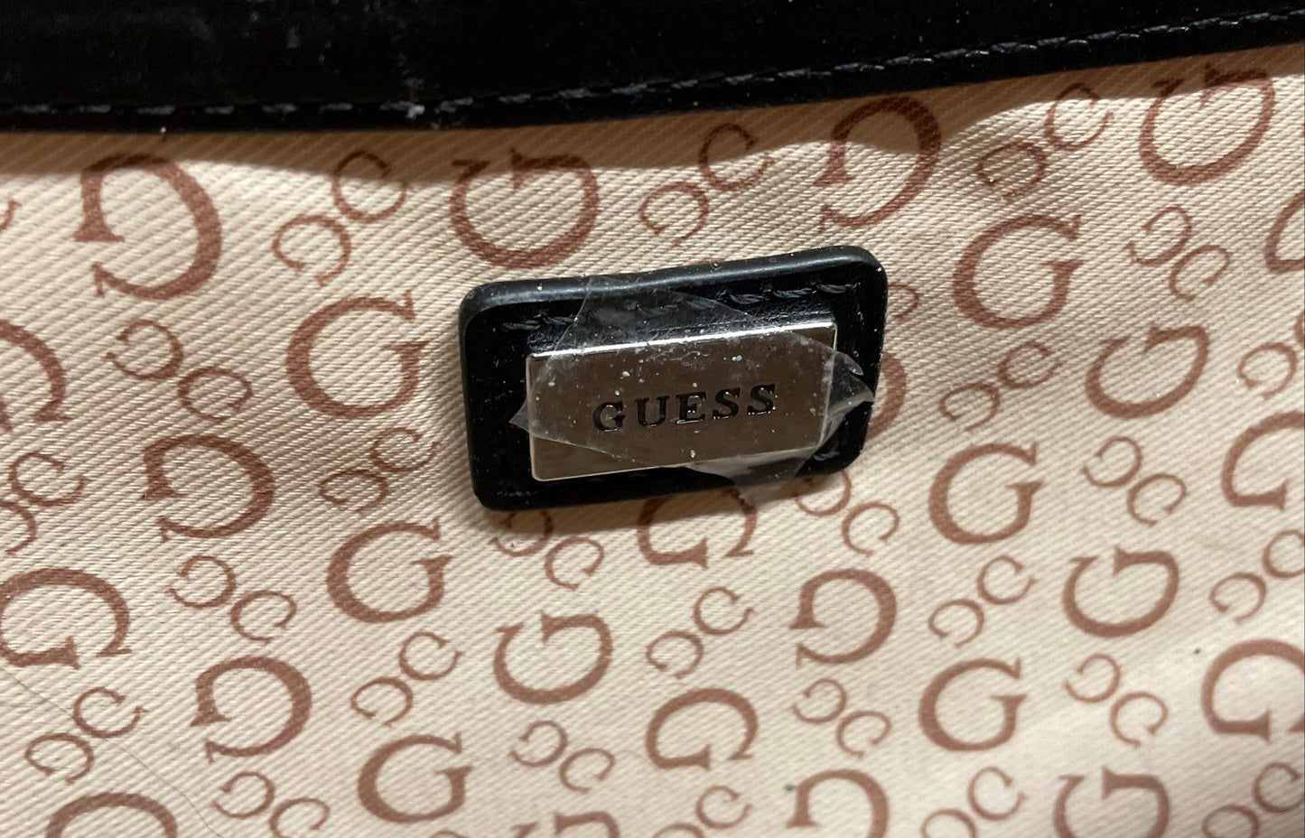 Guess Black Leather Quilted Monogram G Logo Tote Bag Silver Hardware