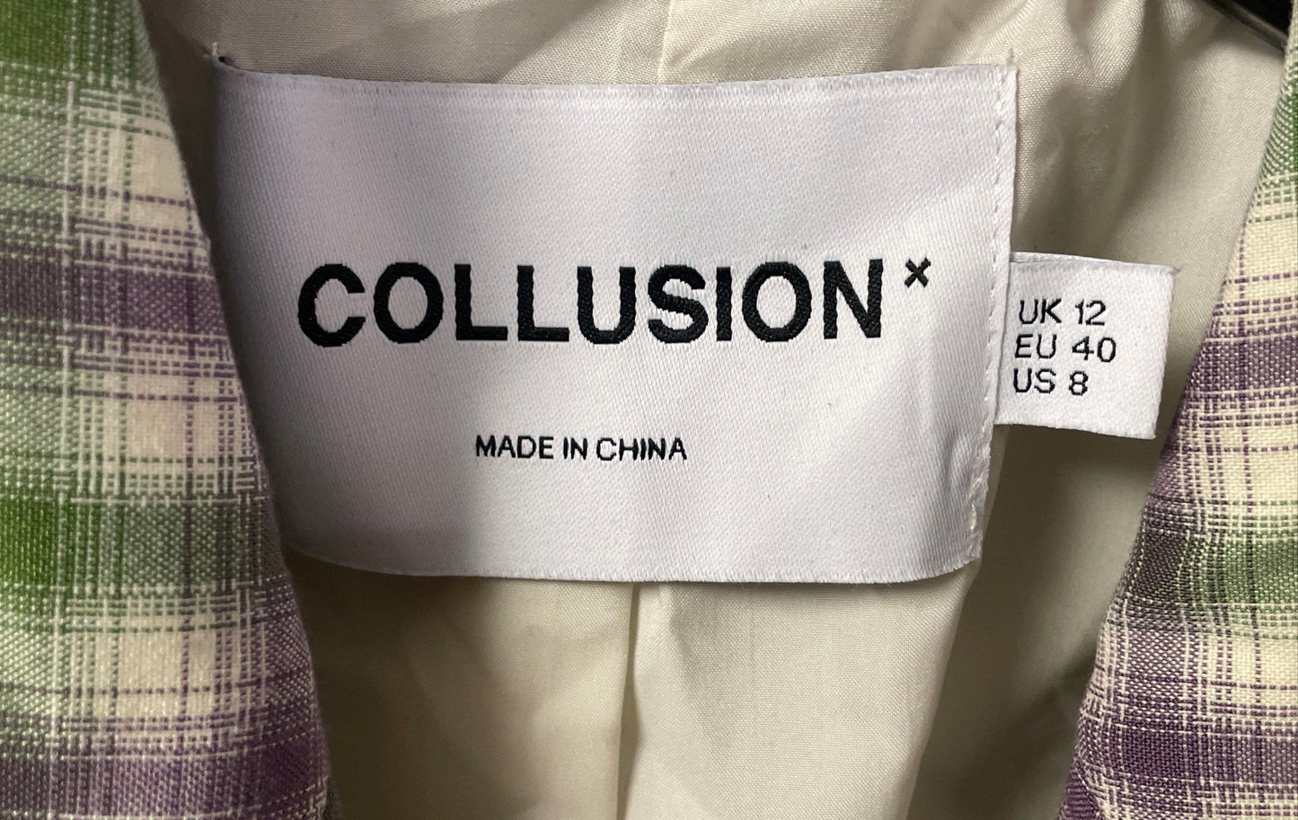 Collusion Women's Green Purple Plaid Cropped Blazer Jacket Size 8