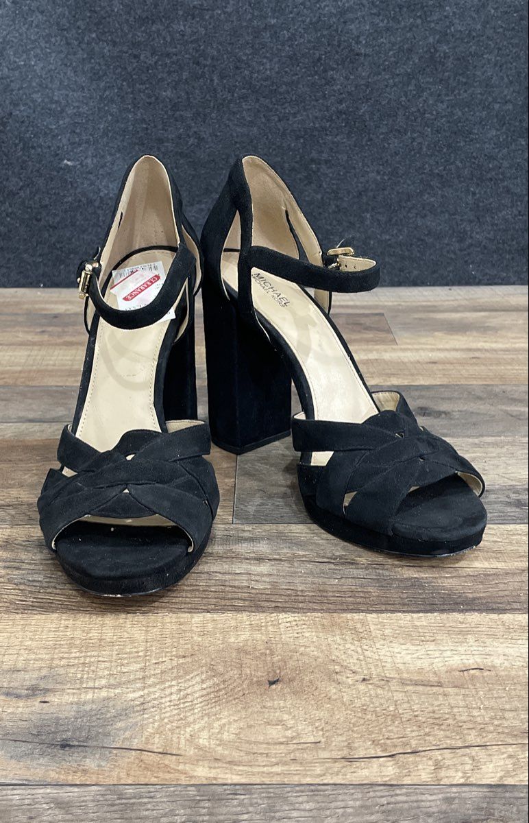 Michael Kors Black Suede Block Heel Platform Ankle Strap Sandals Size 10M