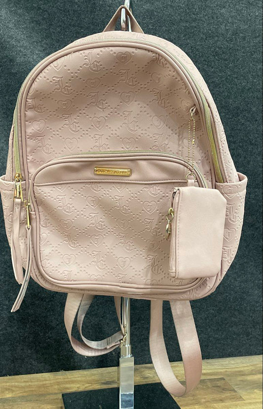 Juicy Couture Pink Monogram Heart Embossed Backpack Bag With Coin Pouch