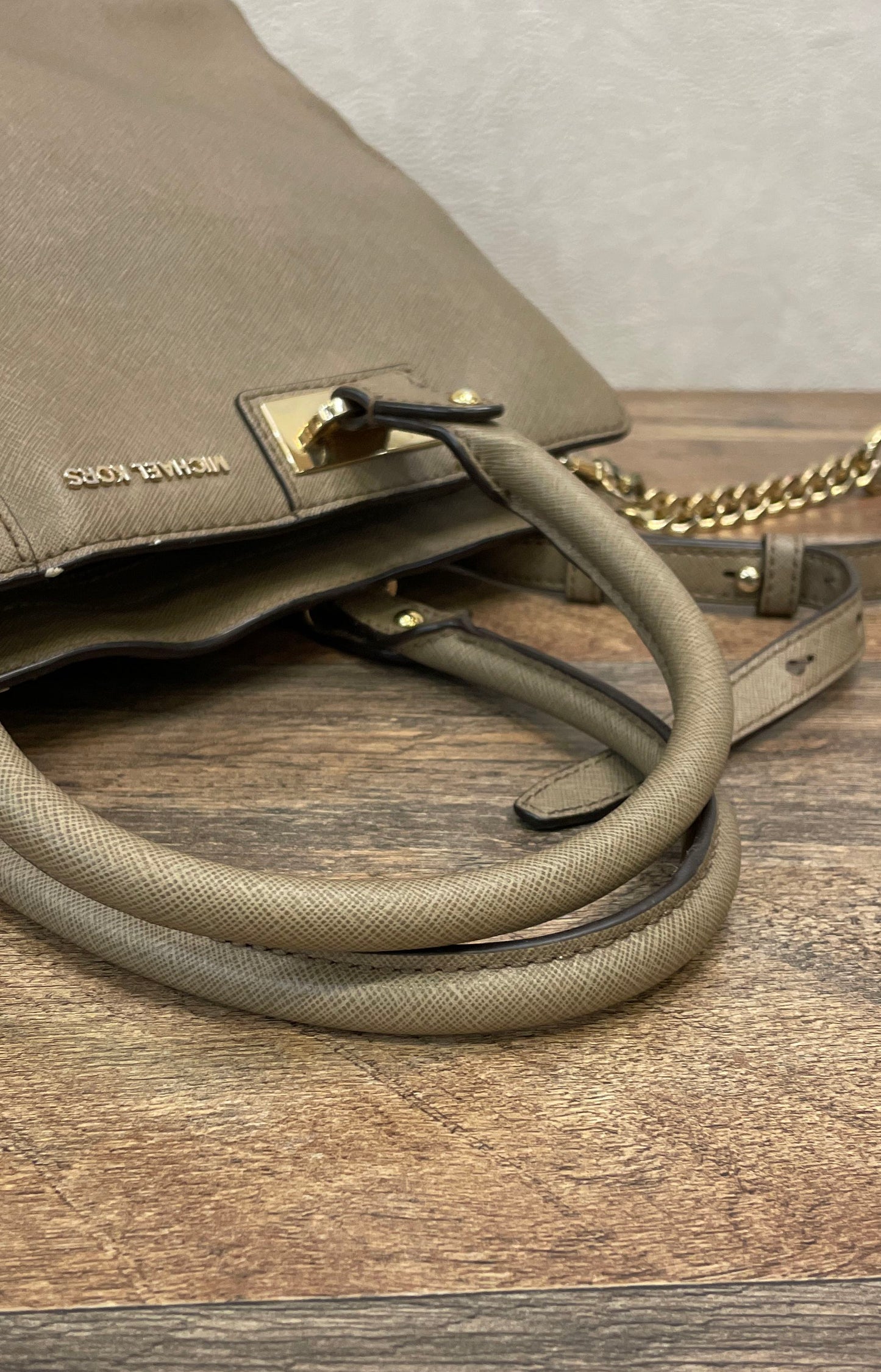 Michael Kors Brown Saffiano Leather Satchel Crossbody Bag Gold Hardware