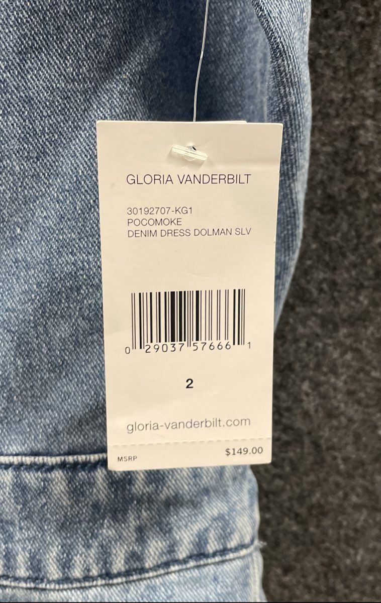 Gloria Vanderbilt Women's Pocomoke Denim Dress Blue Dolman Sleeve Mini Sz 2 NWT