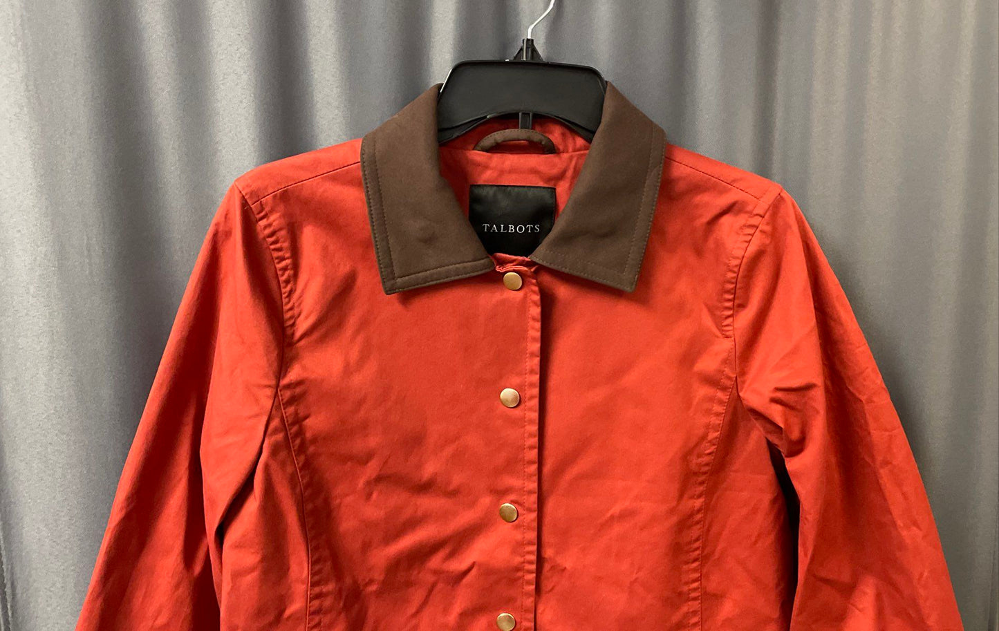 Talbots Women's Rust Orange Cotton Barn Coat Brown Faux Leather Collar Sz S