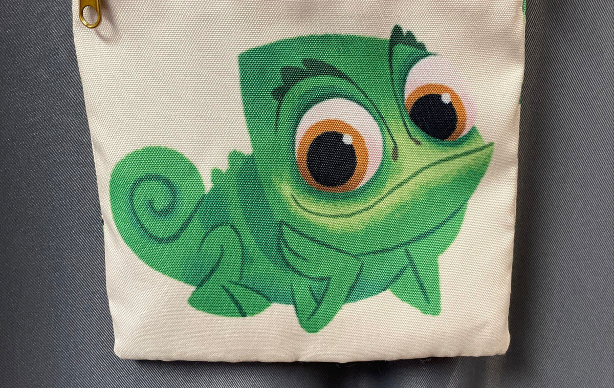 Disney Loungefly Tangled Pascal Passport Crossbody Bag White Purple Canvas