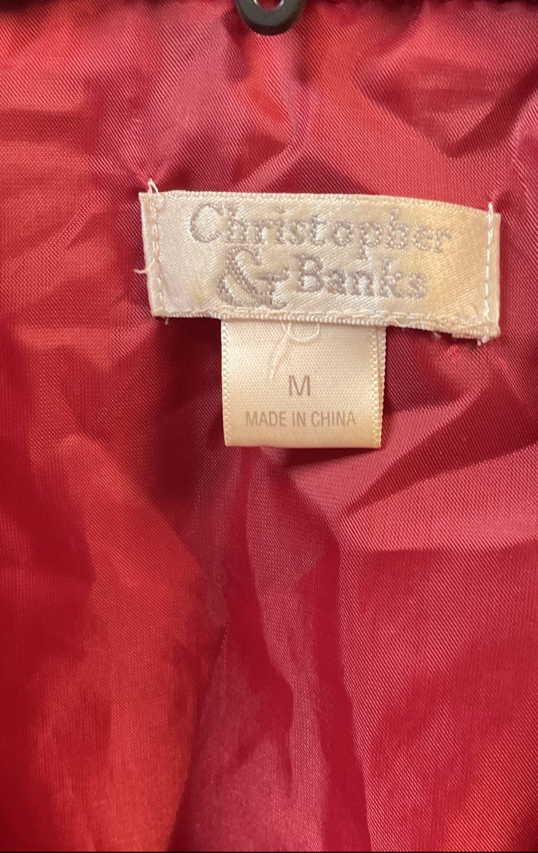Christopher & Banks Women's Red Textured Floral Full Zip Collared Jacket Sz M