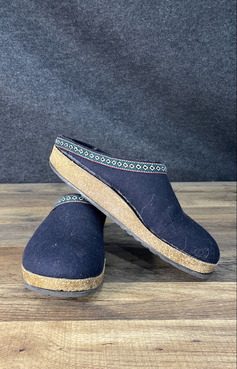 Haflinger Grizzly Navy Blue Boiled Wool Clogs Made in Germany Size EU 43