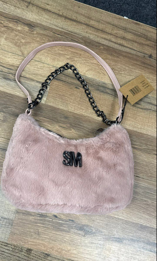 Steve Madden Mauve 2020s BPaula Fur Faux Fur Shoulder Bag NWT Gunmetal Chain