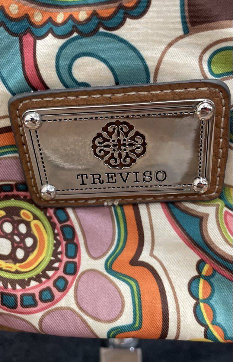 Treviso Multicolor Paisley Design Brown Leather Braided Strap Shoulder Bag Purse