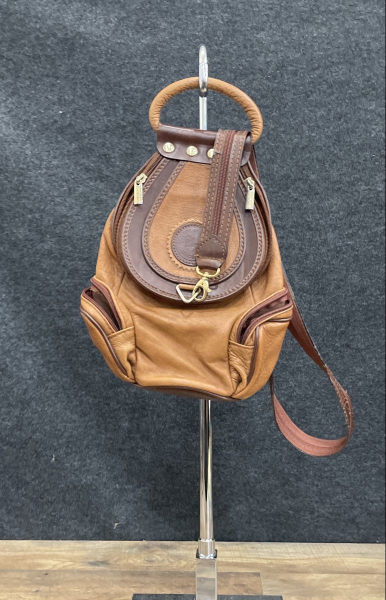 Vintage 90s Giacomo Italy Two-Tone Brown Leather Convertible Sling Backpack