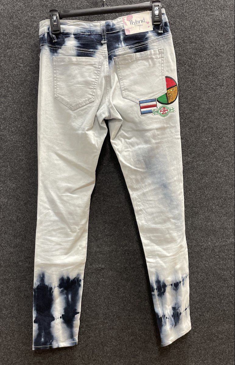 Hybrid & Company Women's Blue White Tie Dye Distressed Patched Jeans Sz 5