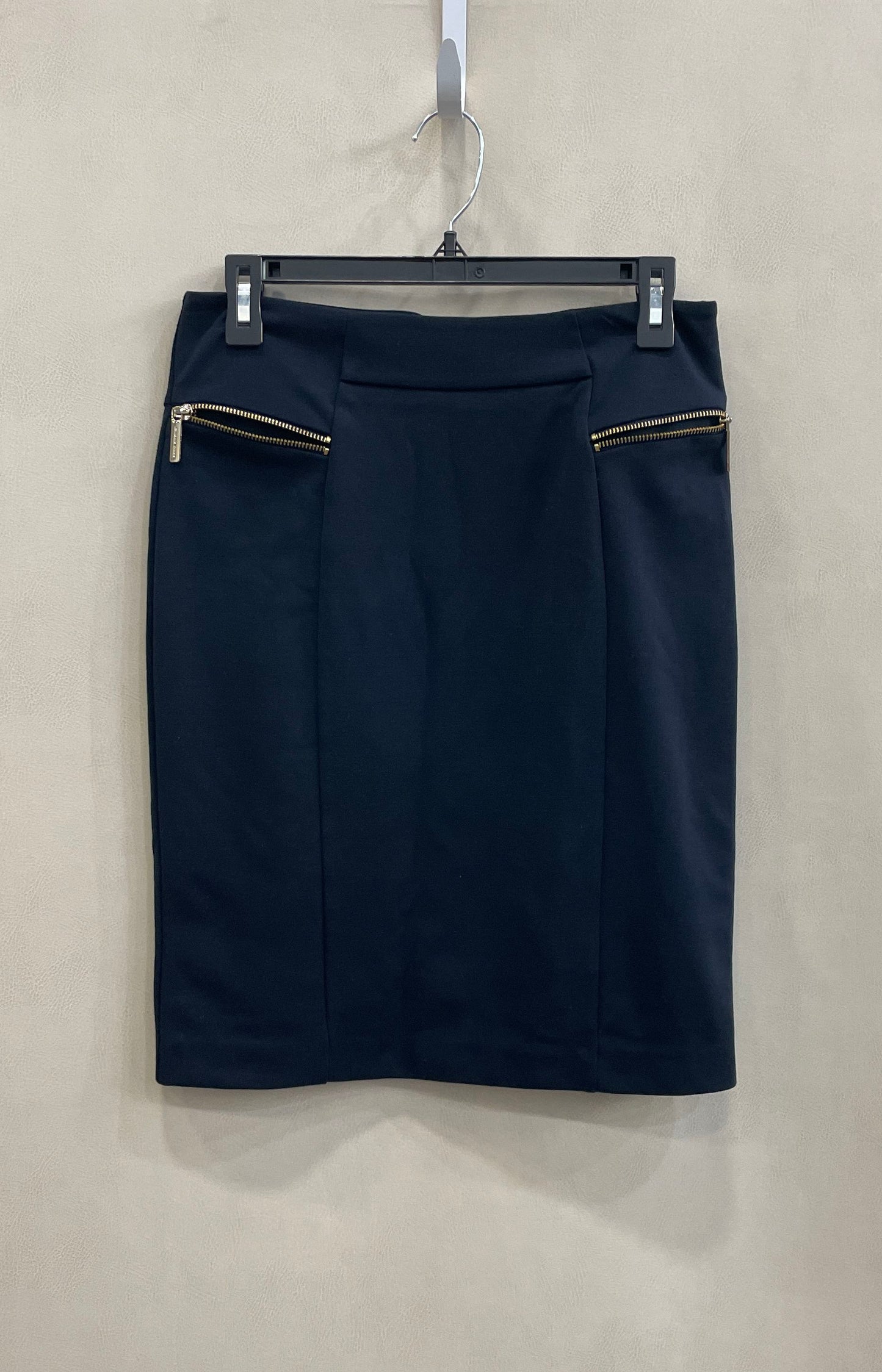 Michael Kors Women's Navy Blue Gold Zipper Detail Pencil Skirt Sz 4 NWT
