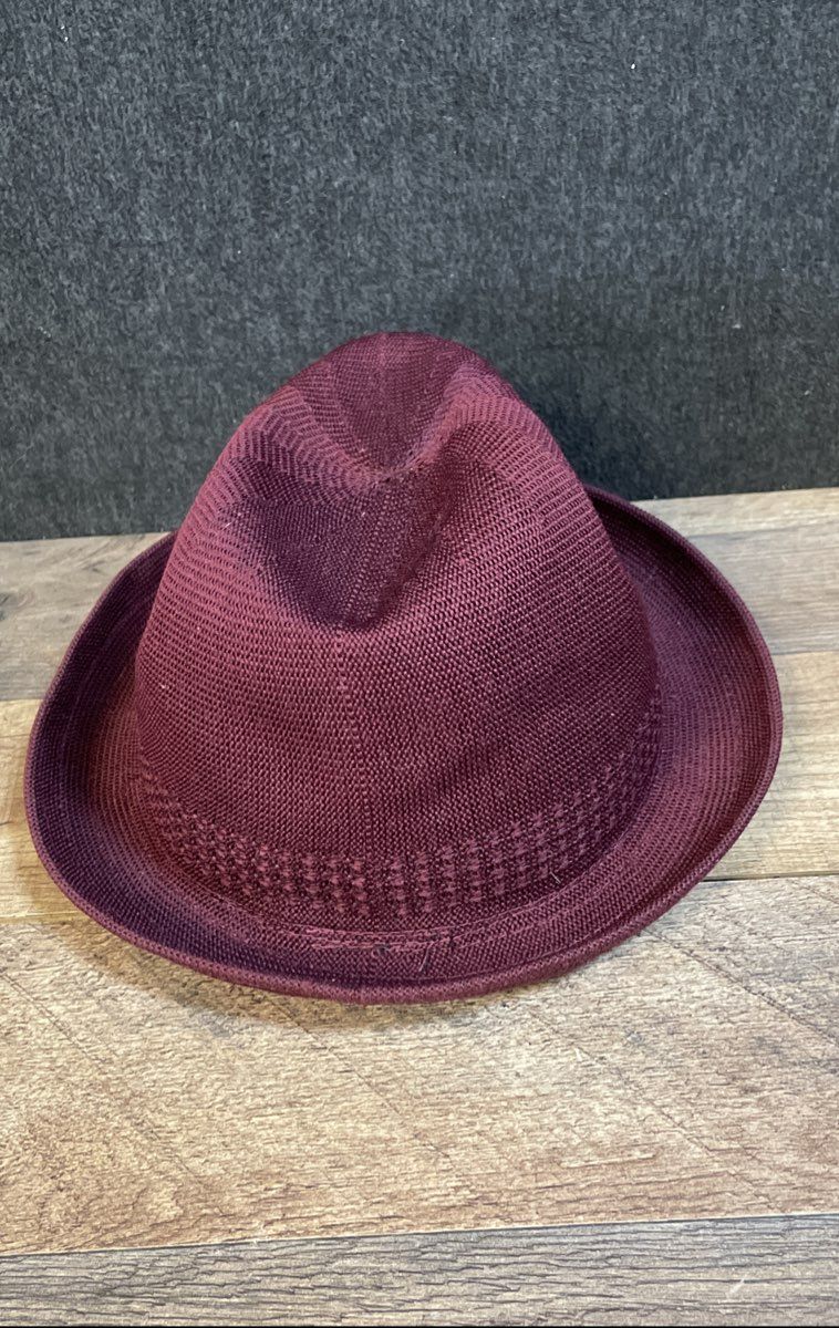 New Era Men's Burgundy Woven Mesh Fedora Hat Metal Logo Sz M