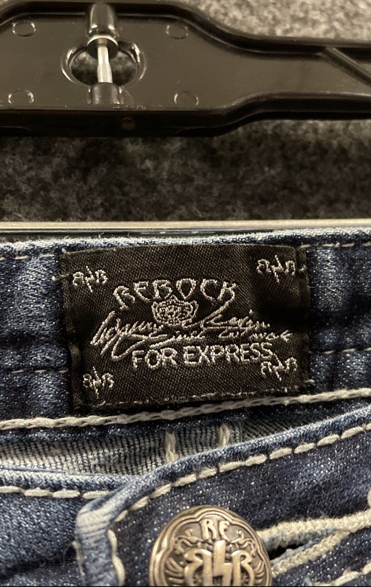 Rerock for Express Women's Dark Blue Distressed Bootcut Jeans Sz 8S