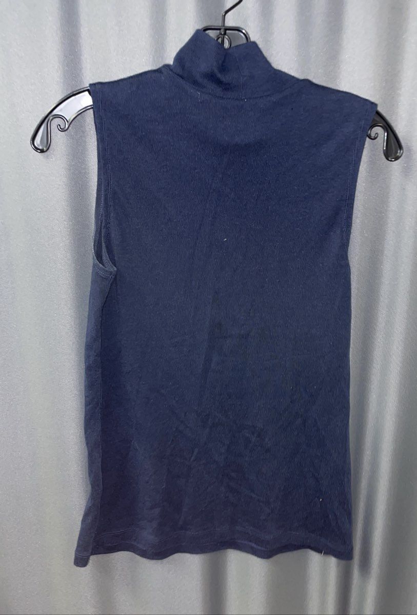 Croft & Barrow Women's Navy Blue Ribbed Mock Neck Tank Top Sleeveless Shell Sz S