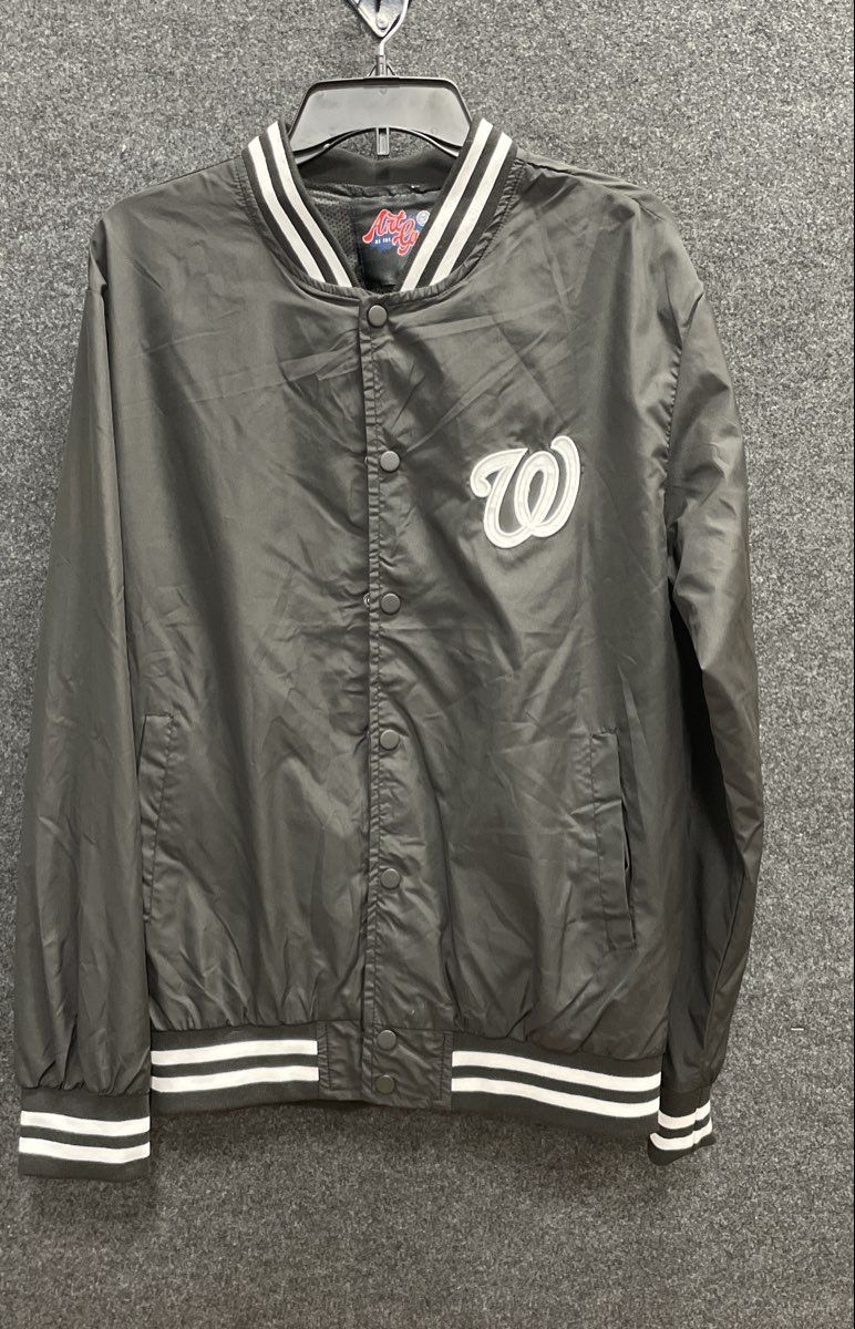 Art of the Game Men's Washington Nationals Bomber Jacket Black Graphic Back Sz M