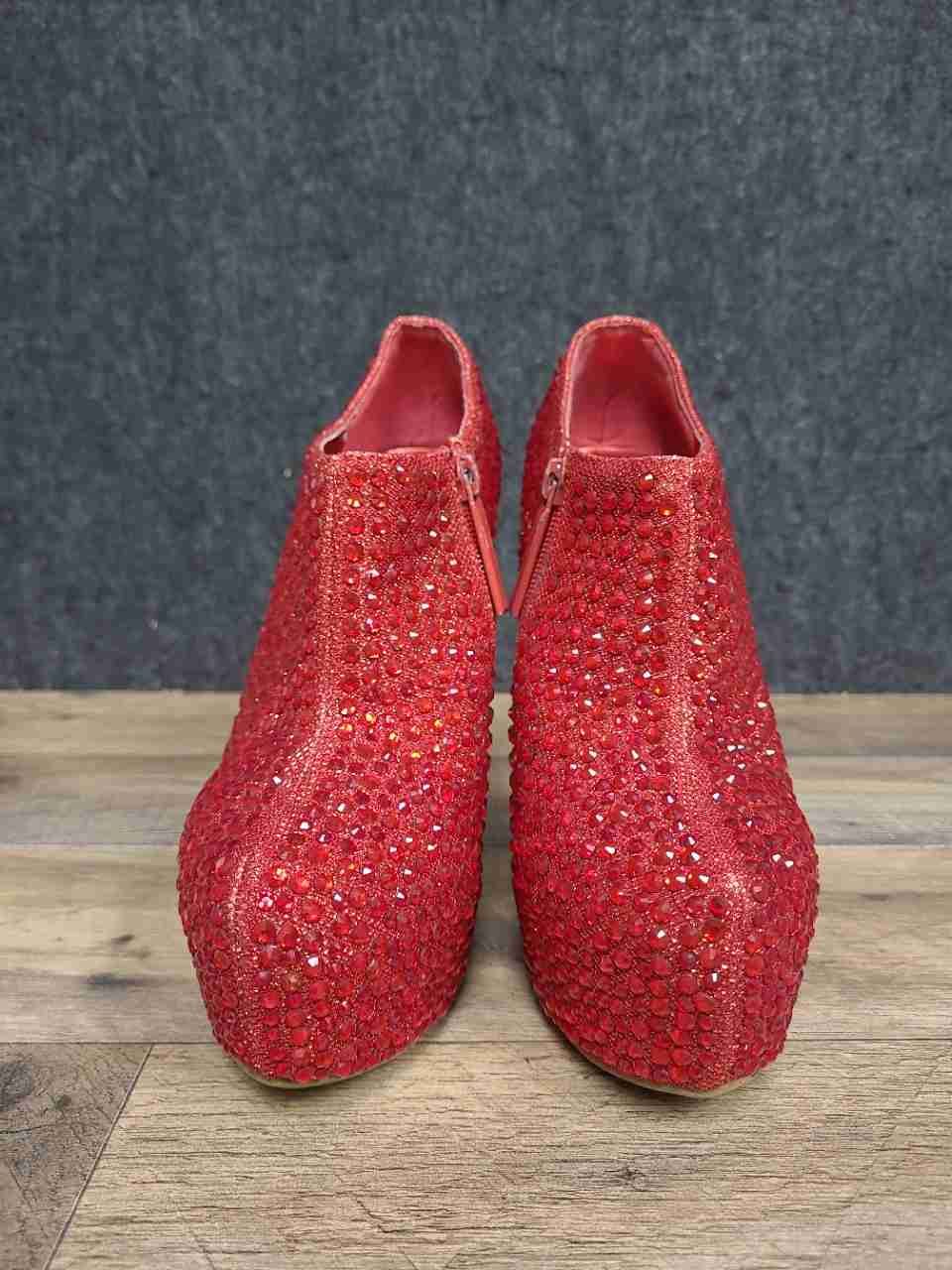 Belle Luna Red Rhinestone Studded Platform Ankle Boots Women's Size 7.5